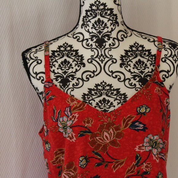 SALE TANK TOP SPAGHETTI STRAP TORRID RED + FLORALS SIZE 0 12 LARGE L PRE-LOVED - Picture 5 of 12